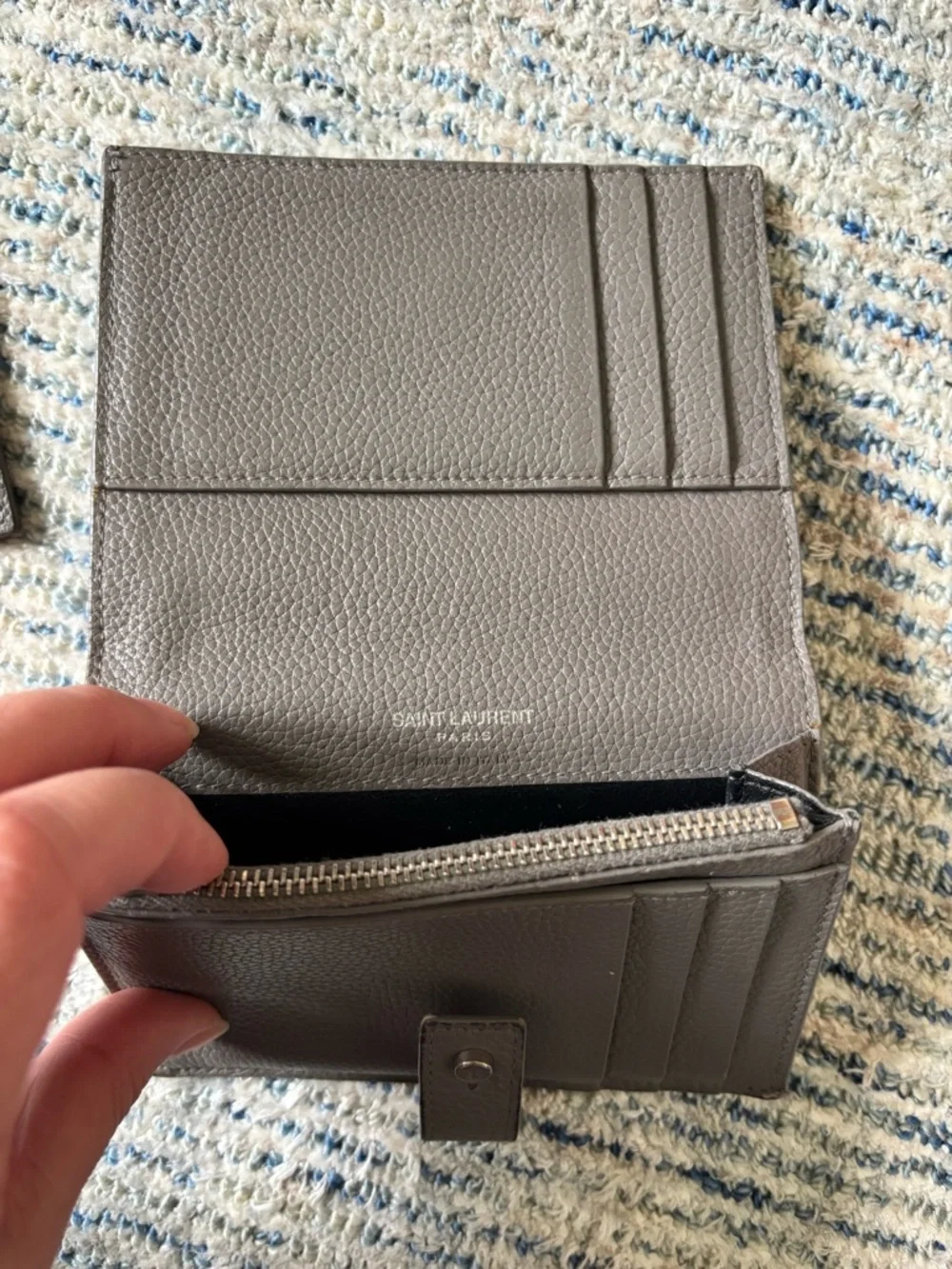 Saint Laurent Pebbled Leather Wallet and Card Holder in Taupe Gray - Picture 3 of 11